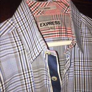 Express fitted blue and red dress shirt